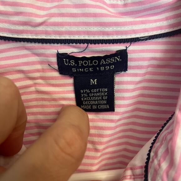 U.S. Polo Assn. Pink Pinstripe Lace Button Down Shirt M - Picture 6 of 13